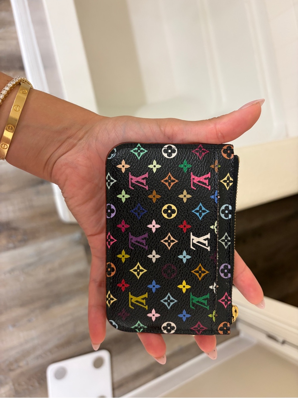 Louis Vuitton Black Multicolor Monogram Key Pouch with Gold Chain - Picture 7 of 8